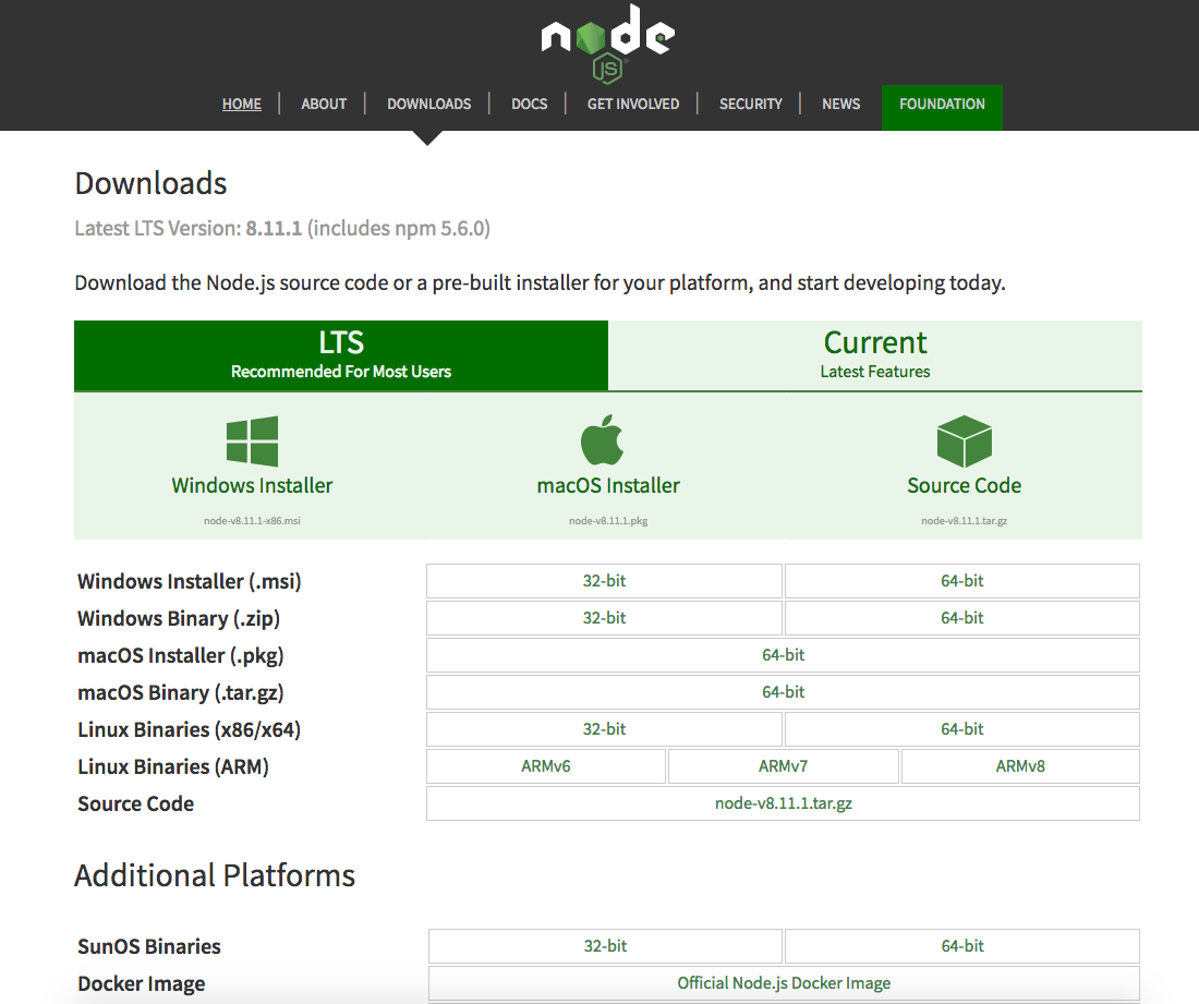 Node.js download page
