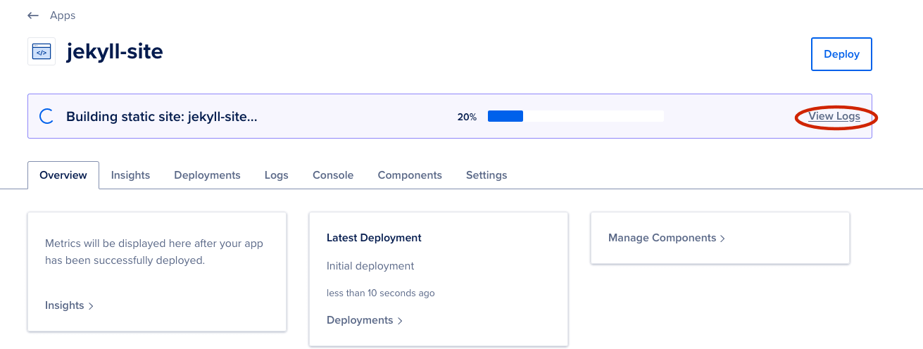 Initial deploy status in DigitalOcean App Platform