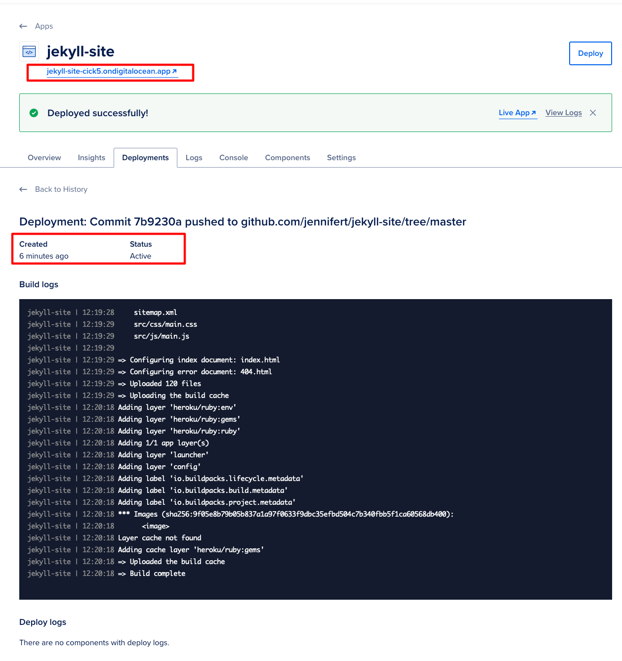 Successful redeploy in DigitalOcean App Platform