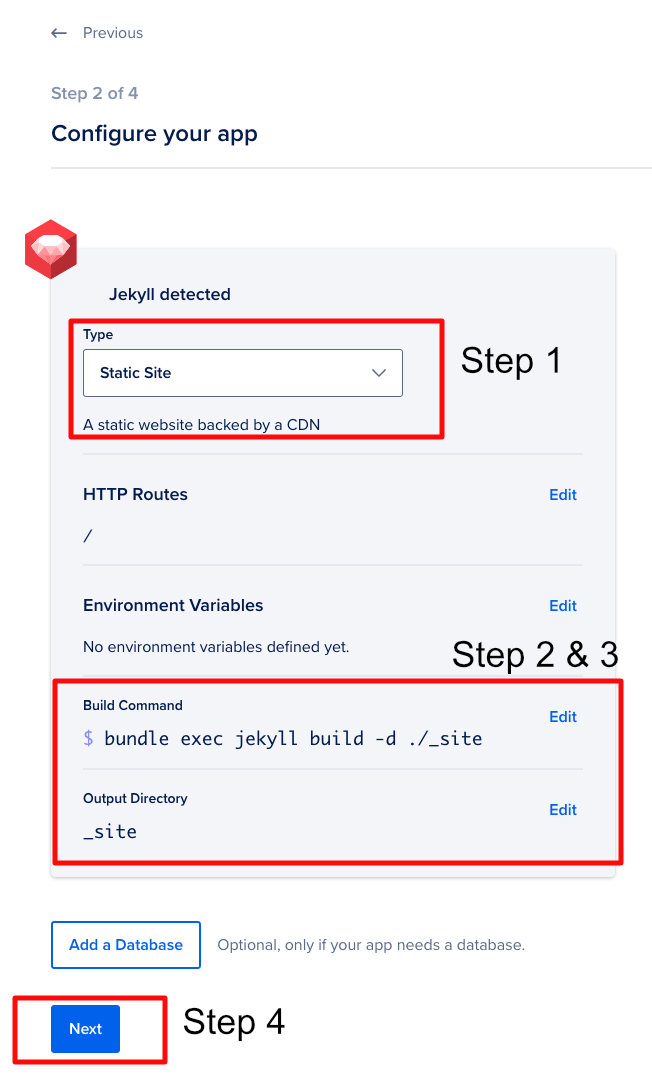DigitalOcean App Platform app configuration step